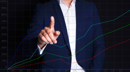 businessman finger screen
