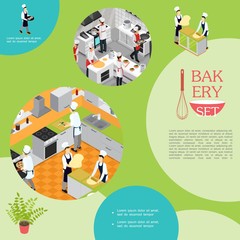 Isometric Professional Cooking In Bakery Concept