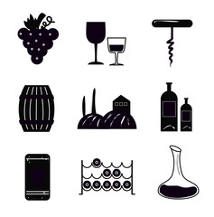 black wine icons set