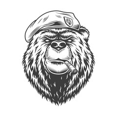 Navy seal bear head in beret - obrazy, fototapety, plakaty