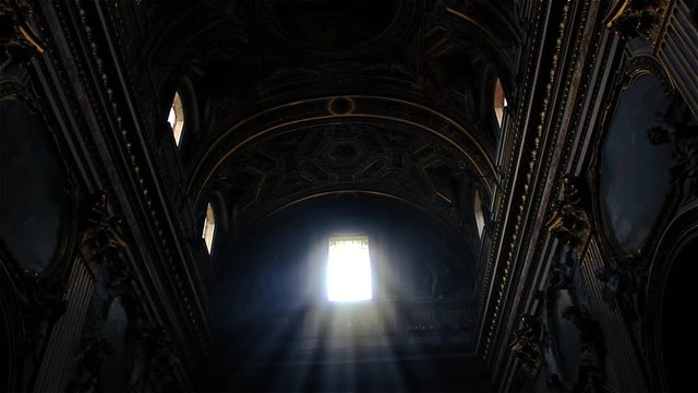 Beautiful Light Inside Church. Filmed In Italy.