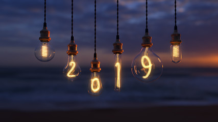 light bulb. new year 2019. edison light bulb