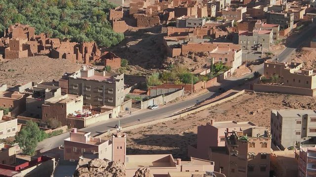 Looking down on the Todra Gorge and the villages near Tinghir,  Morocco
