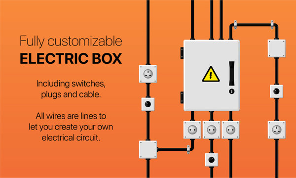Fully customisable electrical panel box with switch, plug and wire