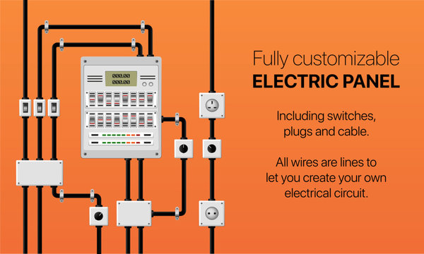 Fully customisable electrical panel box with switch, plug and wire