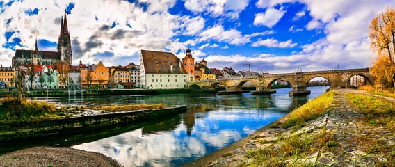 Best places of Bavaria (Germany) - picturesque Regensburg over Danube river