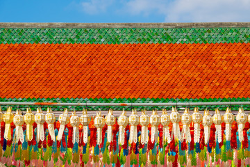 Colorful lanterns decorated at temple in the festival.