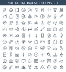 isolated icons. Set of 100 outline isolated icons included strawberry, move, lion, canon ball, flip flops on white background. Editable isolated icons for web, mobile and infographics.