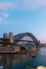 Sydney Harbour Bridge morning view with clear sky.