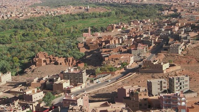 Looking down on the Todra Gorge and the villages near Tinghir,  Morocco