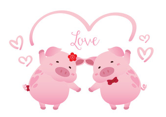 pig couple love romance valentine