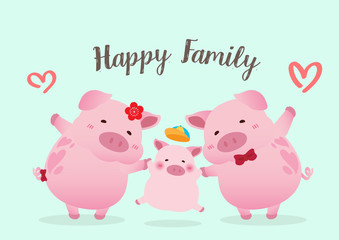 Happy Pigs Family character vector design