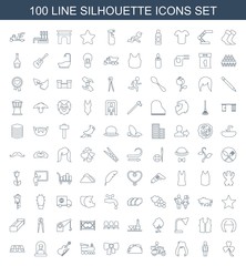 Fototapeta premium silhouette icons. Set of 100 line silhouette icons included Clover, user, woman hairstyle, delivery bike on white background. Editable silhouette icons for web, mobile and infographics.