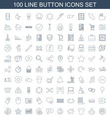 button icons. Set of 100 line button icons included no laptop, perfume, shirt, house building, heart, chat on white background. Editable button icons for web, mobile and infographics.