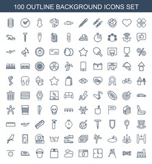 background icons. Set of 100 outline background icons included factory, fence, kite, wall clock, window browser upload on white background. Editable background icons for web, mobile and infographics.