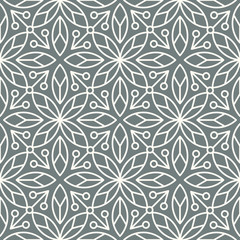 Seamless linear minimalistic flower pattern on dark grey background