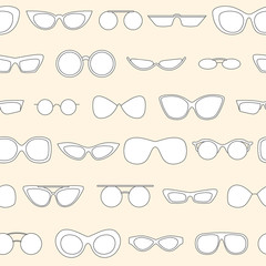 Linear eyewear seamless pattern, various trendy  sunglasses repeating background