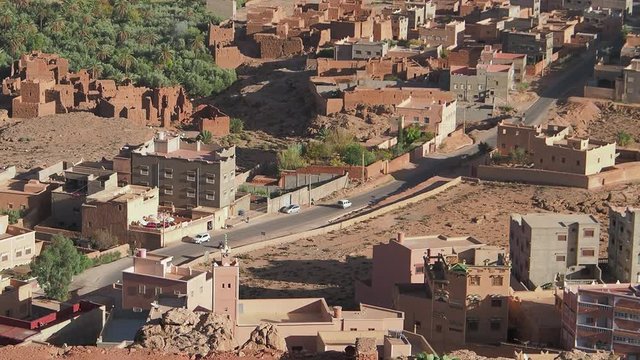 Looking down on the Todra Gorge and the villages near Tinghir,  Morocco