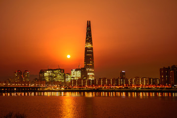 Beautiful morning sunrise in Seoul city center