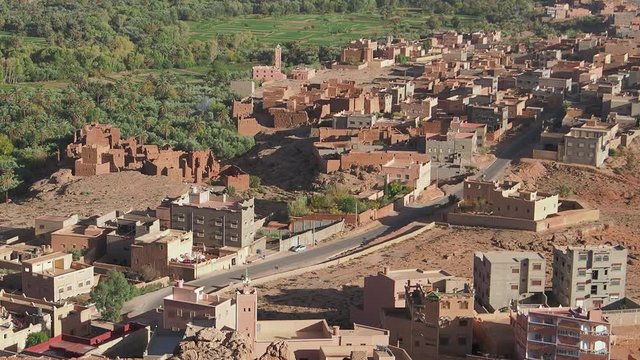 Looking down on the Todra Gorge and the villages near Tinghir,  Morocco