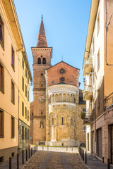Fototapeta na wymiar Cathedral of Saint Domninus (San Donnino) in the streets of Fidenza in Italy