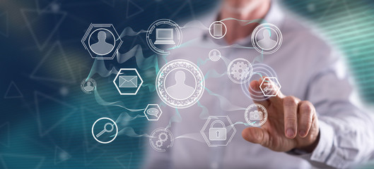 Man touching a social network concept
