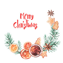 A frame made of elements for mulled wine, in watercolor style.