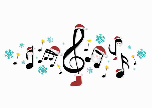 musical notes with Christmas decorations