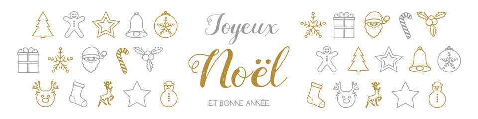 Obraz na płótnie Canvas Joyeux Noel et Bonne Annee - french Christmas wishes. Vector