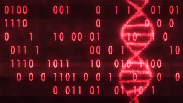 DNA spiral molecule rotating on digital interference noise binar code glitched screen animation background new quality beautiful natural health cool nice stock video footage