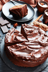 chocolate Cake topped with Chocolate Ganache