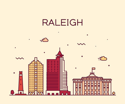 Raleigh skyline North Carolina USA vector linear