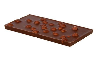 Tasty chocolate with hazelnuts isolated on the white background