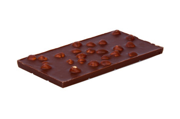 Tasty chocolate with hazelnuts isolated on the white background