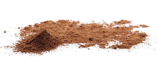 Cocoa powder pile isolated on white background