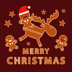 Gingerbread on a brown background. Christmas gingerman. Cute cartoon. Can be used for wallpaper, textile, invitation card, wrapping, web page background.