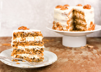 Carrot and walnut cake with cream cheese frosting