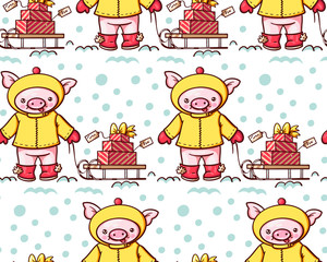 Obraz na płótnie Canvas Seamless pattern with cute cartoon pigs