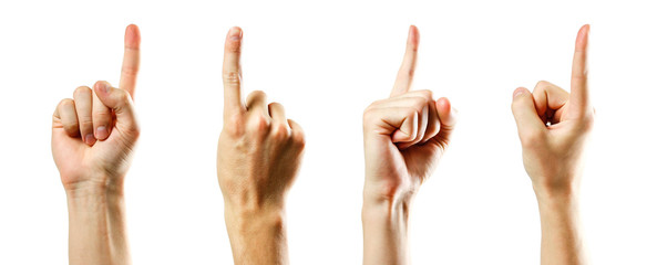 Hand finger pointing. Isolated on white background