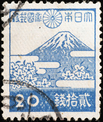 Mount Fuji on old japanese postage stamp