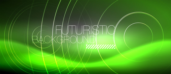 Neon circles abstract background, shiny lines