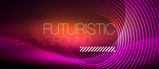 Neon glowing techno lines, hi-tech futuristic abstract background template with square shapes