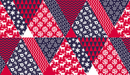 blue and red Christmas naive seamless pattern