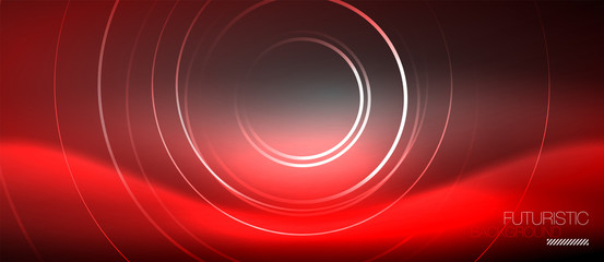 Neon circles abstract background, shiny lines