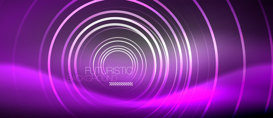 Neon circles abstract background, shiny lines