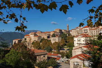 Fototapeta premium View of the Corsican city Sartene in a sunny autumn day, France