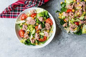 Tuna Fish Salad with Lettuce, Cherry Tomatoes, Cucumber and Corn.