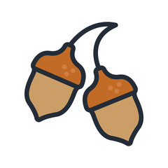 Acorn Oak Tree Flat Color Line Stroke Icon Pictogram