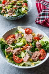 Tuna Fish Salad with Lettuce, Cherry Tomatoes, Cucumber and Corn.