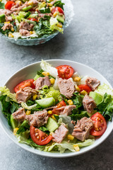 Tuna Fish Salad with Lettuce, Cherry Tomatoes, Cucumber and Corn.